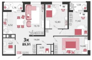 Литеры 1-10 - Планировка трехкомнатной квартиры (и больше) в ЖК Родные Просторы в Краснодаре
