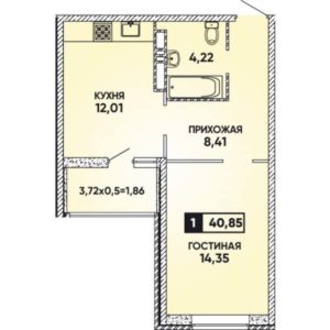 Литер 8 - Планировка однокомнатной квартиры в ЖК Губернский в Краснодаре