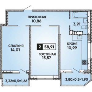 Литер 12 - Планировка двухкомнатной квартиры в ЖК Губернский в Краснодаре