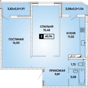 Литер 2 - Планировка двухкомнатной квартиры в ЖК Губернский в Краснодаре