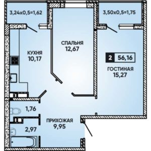 Литер 8 - Планировка двухкомнатной квартиры в ЖК Губернский в Краснодаре