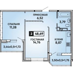 Литер 10 - Планировка двухкомнатной квартиры в ЖК Губернский в Краснодаре