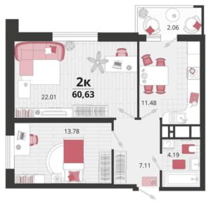 Литеры 22-25 - Планировка двухкомнатной квартиры в ЖК Родные Просторы в Краснодаре