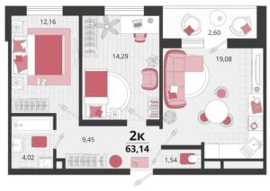 Литеры 1-10 - Планировка двухкомнатной квартиры в ЖК Родные Просторы в Краснодаре