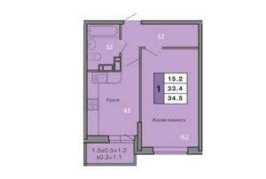 Акварели-3 | Дом 1 - Планировка однокомнатной квартиры в ЖК Акварели в Краснодаре