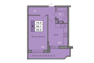 Акварели-3 | Дом 1 - Планировка однокомнатной квартиры в ЖК Акварели в Краснодаре