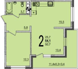 Планировка двухкомнатной квартиры в ЖК Грани в Краснодаре