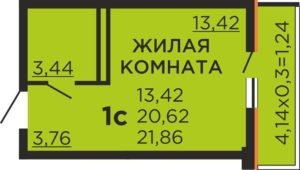 Литер 1-8 - Планировка студии в ЖК КРАСКИ в Краснодаре