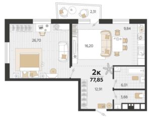 Литер 5-11 - Планировка двухкомнатной квартиры в ЖК ЭЛЕГАНТ в Краснодаре