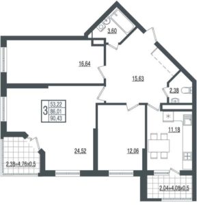 Литер 9 - Планировка трехкомнатной квартиры (и больше) в ЖК СОГРАТ в Краснодаре