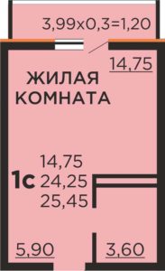 Литер 1-8 - Планировка студии в ЖК КРАСКИ в Краснодаре