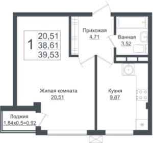 Квартал 5 | Литер 1-7 - Планировка однокомнатной квартиры в ЖК Европа-Сити в Краснодаре