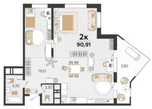 Литер 5-11 - Планировка двухкомнатной квартиры в ЖК ЭЛЕГАНТ в Краснодаре