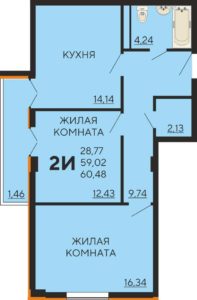 Литер 1-8 - Планировка двухкомнатной квартиры в ЖК КРАСКИ в Краснодаре