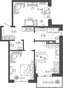 Литер 17 - Планировка двухкомнатной квартиры в ЖК Светлоград в Краснодаре