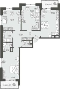 Литер 17 - Планировка трехкомнатной квартиры (и больше) в ЖК Светлоград в Краснодаре