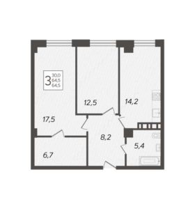 Литер 1 - Планировка трехкомнатной квартиры (и больше) в ЖК The Grand Palace в Краснодаре