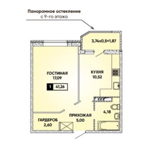 Планировки однокомнатной квартиры в ЖК Губернский в Краснодаре