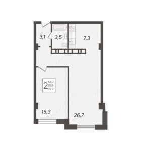Литер 1 - Планировка двухкомнатной квартиры в ЖК The Grand Palace в Краснодаре