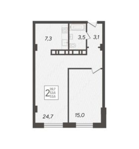 Литер 1 - Планировка двухкомнатной квартиры в ЖК The Grand Palace в Краснодаре