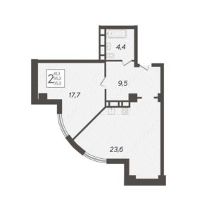Литер 1 - Планировка однокомнатной квартиры в ЖК The Grand Palace в Краснодаре