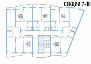 Секции 7; 8; 9 - Планировка квартиры в ЖК Радонеж в Краснодаре