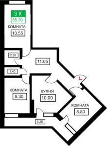 Литер 1-12 - Планировка трехкомнатной квартиры (и больше) в ЖК Дыхание в Краснодаре