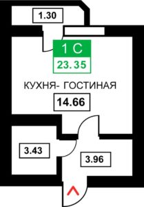 Литер 1-12 - Планировка студии в ЖК Дыхание в Краснодаре