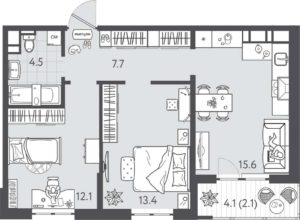 Литер 6 - Планировка двухкомнатной квартиры в ЖК Все Свои VIP в Краснодаре