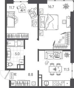 Литер 6 - Планировка двухкомнатной квартиры в ЖК Все Свои VIP в Краснодаре
