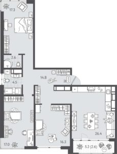 Литер 6 - Планировка трехкомнатной квартиры (и больше) в ЖК Все Свои VIP в Краснодаре