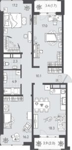 Литер 3; 4 - Планировка трехкомнатной квартиры (и больше) в ЖК Все Свои VIP в Краснодаре
