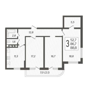 Планировка трехкомнатной квартиры (и больше) в ЖК FRESH в Краснодаре