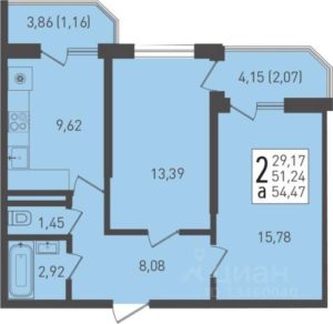 Дом 1 (Секции 1; 2; 3) - Планировка двухкомнатной квартиры в ЖК Огурцы в Краснодаре
