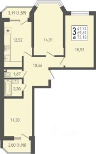 Дом 1 (Секции 1; 2; 3) - Планировка трехкомнатной квартиры (и больше) в ЖК Огурцы в Краснодаре