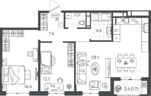 Литер 7 - Планировка трехкомнатной квартиры (и больше) в ЖК Все Свои VIP в Краснодаре