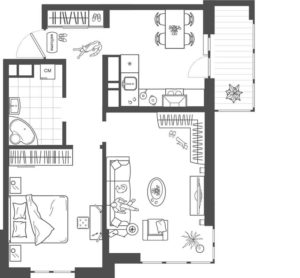 Литер 8 - Планировка двухкомнатной квартиры в ЖК Все Свои VIP в Краснодаре