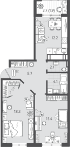 Литер 3; 4 - Планировка двухкомнатной квартиры в ЖК Все Свои VIP в Краснодаре