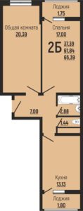 Литер 10 - Планировка двухкомнатной квартиры в ЖК Славянка в Краснодаре