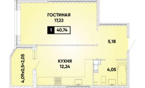 Литер 35; 39 - Планировка однокомнатной квартиры в ЖК Губернский в Краснодаре