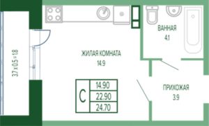 Литер 6 - Планировка студии в ЖК Екатерининский парк в Краснодаре