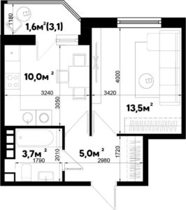 Литер 2.1; 2.2 - Планировка двухкомнатной квартиры в ЖК Sport village в Краснодаре