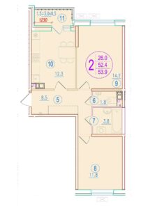 Литер 2.3; 2.4 - Планировка двухкомнатной квартиры в ЖК Sport village в Краснодаре