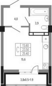 Литер 5 - Планировка студии в ЖК Екатерининский парк в Краснодаре