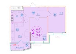 Литер 2.6; 2.7 - Планировка двухкомнатной квартиры в ЖК Sport village в Краснодаре