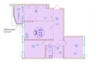 Литер 2.6; 2.7 - Планировка трехкомнатной квартиры (и больше) в ЖК Sport village в Краснодаре