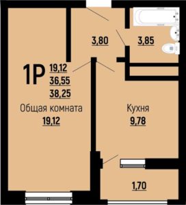Литер 10 - Планировка однокомнатной квартиры в ЖК Славянка в Краснодаре