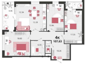 Литера 20; 21 - Планировка трехкомнатной квартиры (и больше) в ЖК Родные Просторы в Краснодаре