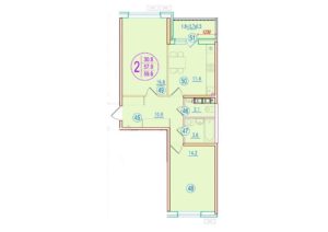 Литер 2.3; 2.4 - Планировка двухкомнатной квартиры в ЖК Sport village в Краснодаре