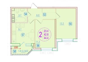 Литер 2.5; 2.8 - Планировка двухкомнатной квартиры в ЖК Sport village в Краснодаре